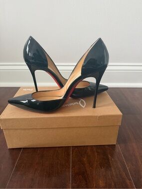 Christian Louboutin Iriza 100 Black Patent Pointed-Toe Stiletto Pump - Worn 4x